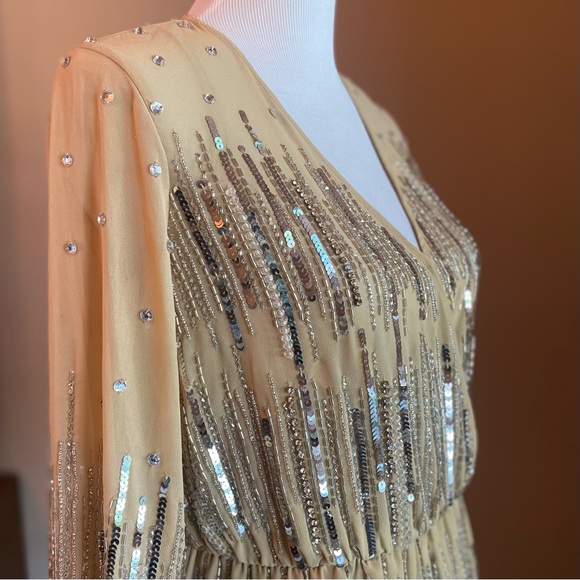 Ieena for Mac Duggal 10563 Long Sleeve Sparkle Beaded Sequin Surplice Romper NWT - Picture 6 of 12